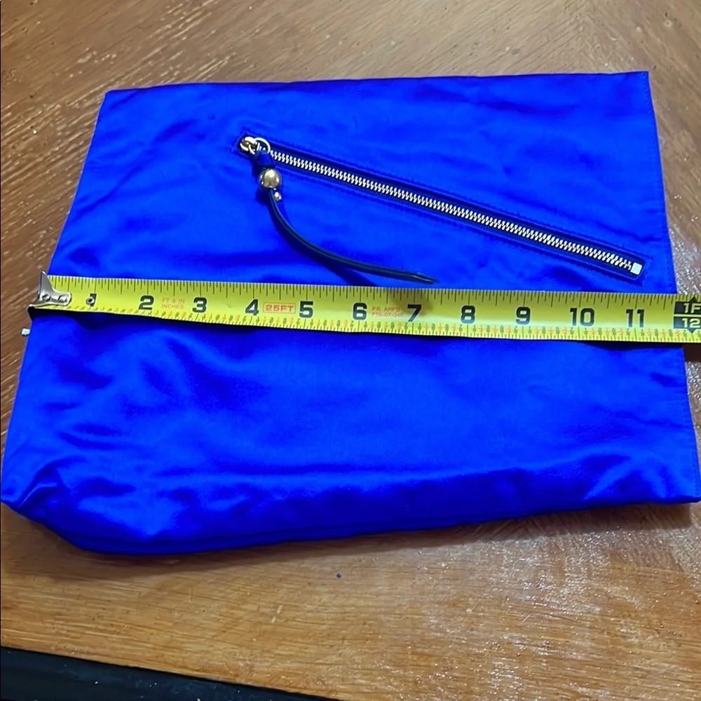 Diane Von Furstenberg Vibrant‎ Blue Satin Clutch with Gold Zipper Party Wedding